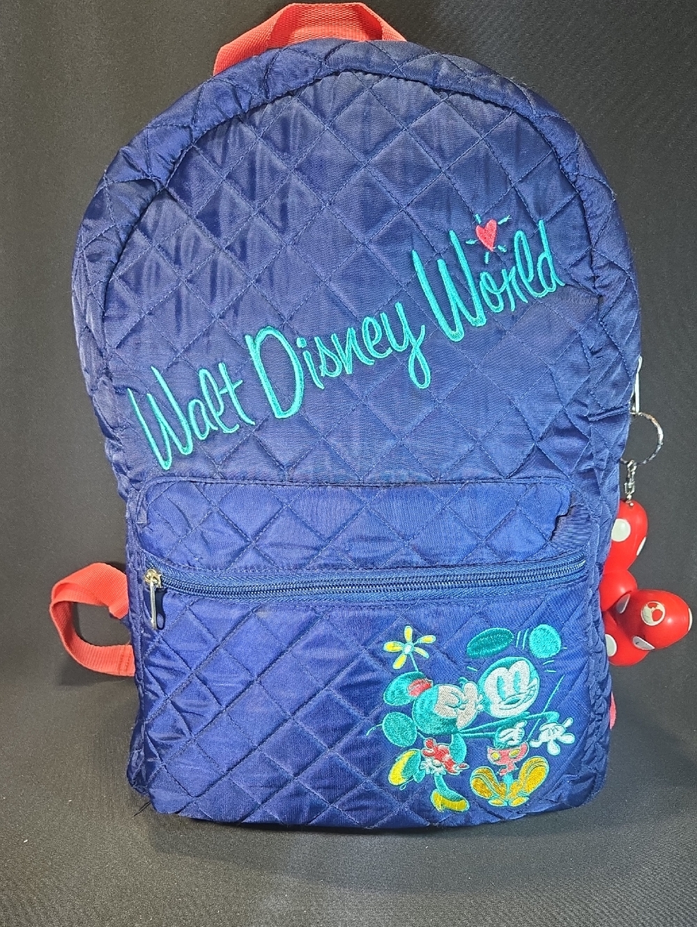 Disney Parks Exclusive Navy Blue Quilted Kids Backpack with Mickey Embroidery